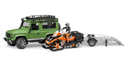 02594 Land Rover Defender with trailer snowmobile and skier